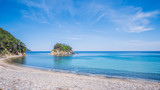 The Beach of Paolina on Elba island in Italy without people. Tuscan Archipelago national park. Mediterranean sea coast. Vacation and tourism concept.