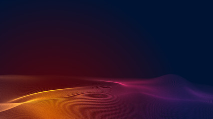 Fototapete - Dot red purple wave line light gradient dark background. Abstract  technology big data digital background. 3d rendering.