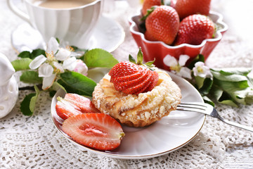 Wall Mural - mini tartlet with cottage cheese and strawberry and fresh fruits