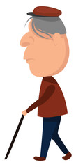 Sticker - Blind old man , illustration, vector on white background