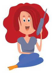 Poster - Woman with telephone , illustration, vector on white background