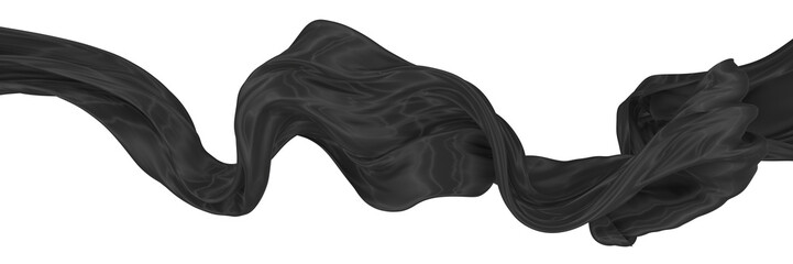 Beautiful flowing fabric of black wavy silk or satin. 3d rendering image.