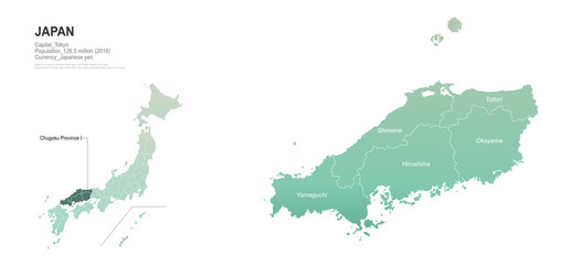 Sticker - japan provinces map. vector map of japanese rigion.