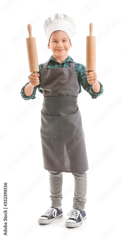 Portrait of little chef on white background
