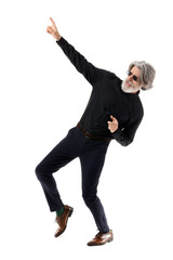 Poster - Cool senior man dancing against white background