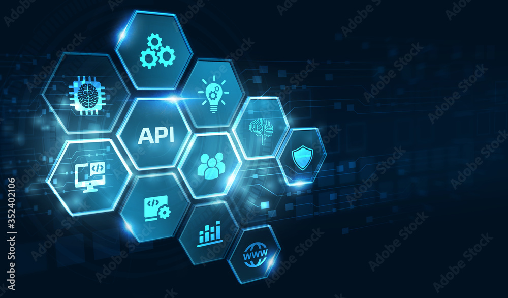 API - Application Programming Interface. Software development tool. Business, modern technology, internet and networking concept. - obrazy, fototapety, plakaty 