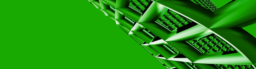 Poster - 3d ILLUSTRATION, of green abstract mesh design background, triangular texture, wide panoramic for wallpaper, 3d green background mesh and net design