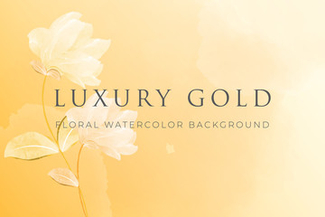 Watercolor floral background with yellow gold pastel concept