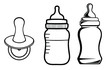 Vector illustration of baby milk bottles silhouette set