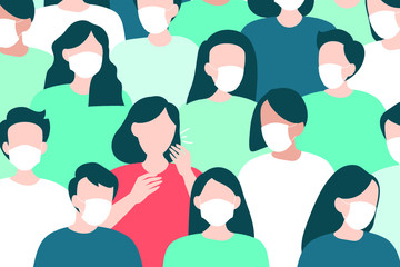 Poster - Coughing woman in a masked crowd covid-19 pattern vector