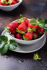 Poster - Fresh strawberry with a green leaves