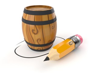 Canvas Print - Wine cask with pencil