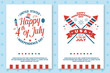 Set of Vintage 4th of july poster, flyer, template, card, fourth of July felicitation classic postcard. Independence day greeting card. Patriotic banner for website template. Vector illustration.