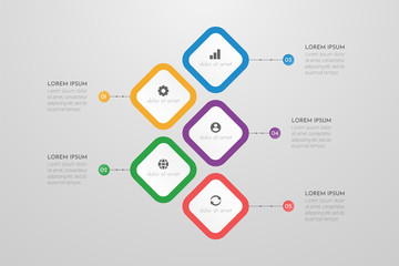 Wall Mural - Business Infographic Template with 5 steps or processes elements. Can be used for annual report, flow charts, diagram, presentations, web sites. Vector illustration.