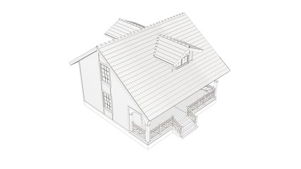 3d toon render of a modern frame building - detailed concept of construction. 3D illustration of the modern house with construction site.