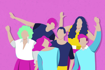 Poster - Diverse characters on pink background vector