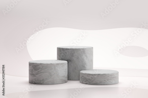 Fotomural Stone showcase or rock podium stand on abstract white background with marble concept