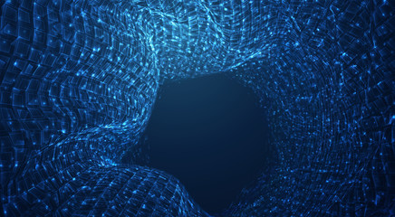 Wall Mural - vector blue stream of luminous particles and crystals, virtual data