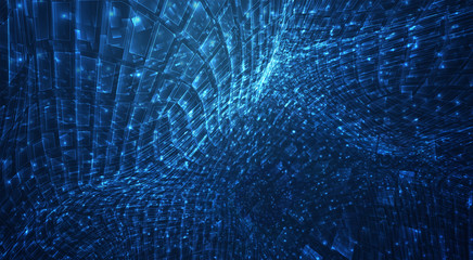 Wall Mural - vector blue stream of luminous particles and crystals, virtual data