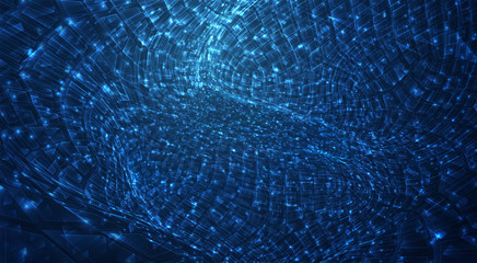 Wall Mural - vector blue stream of luminous particles and crystals, virtual data