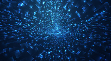 Wall Mural - vector blue stream of luminous particles and crystals, virtual data