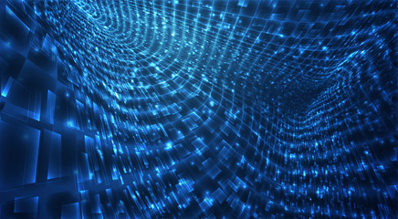 Wall Mural - vector blue stream of luminous particles and crystals, virtual data