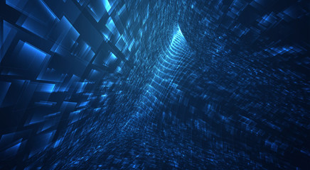 Wall Mural - vector blue stream of luminous particles and crystals, virtual data