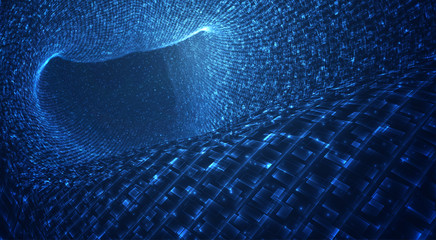 Wall Mural - vector blue stream of luminous particles and crystals, virtual data