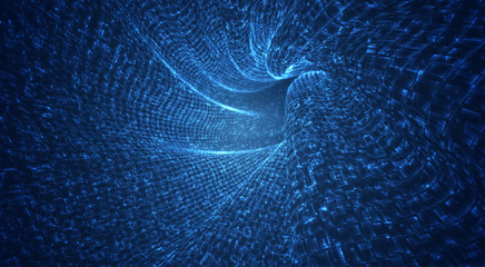 Wall Mural - vector blue stream of luminous particles and crystals, virtual data