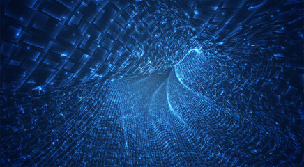 Wall Mural - vector blue stream of luminous particles and crystals, virtual data