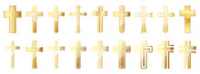 Christian Cross Icons Set. Gold Vector Christian Cross