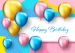 © nonikastar - Background with colorful floating balloons. Greeting card or party invitation template