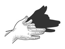 Dog Shadow By Hands Sketch Engraving Vector Illustration. T-shirt Apparel Print Design. Scratch Board Imitation. Black And White Hand Drawn Image.