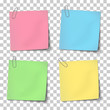 Vector paper mockup of color notes attached by metallic paper clips.