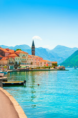 Wall Mural - Beautiful view of Perast town in Kotor bay, Montenegro. Famous travel destination. Summer landscape.