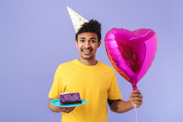 Wall Mural - Photo of confused african american man holding out gift box