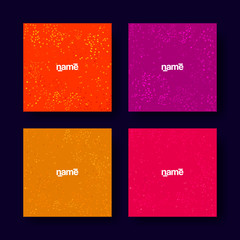 Wall Mural - Set of four square abstract color template with graphic elements on dark background. Vector illustration.