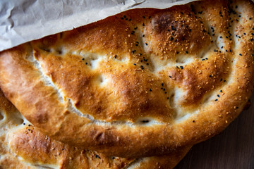 Ramadan Pita (Ramazan Pidesi) Traditional Turkish bread for holy month Ramadan.