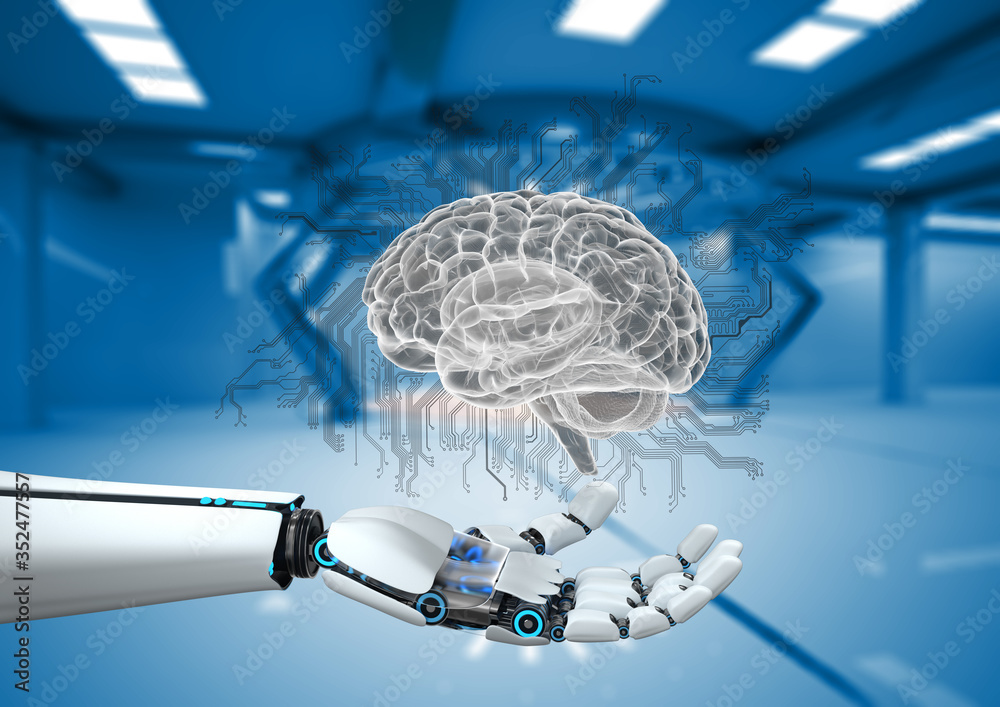 Robot Hand AI Digital Brain - obrazy, fototapety, plakaty 