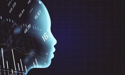 Poster - Glowing head outline with forex chart