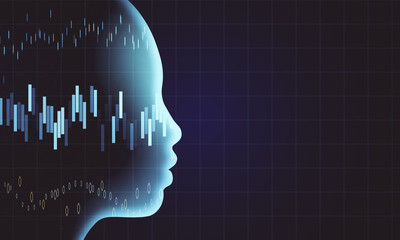 Poster - Glowing woman head outline with stock chart
