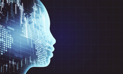 Poster - Glowing woman head with stock charts