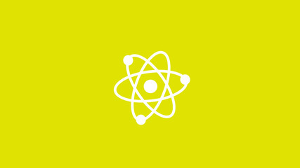 Wall Mural - New white atom icon on yellow background,Best atom icon