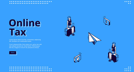 Wall Mural - online tax banner. mobile payment concept. vector landing page of electronic finance, digital transa