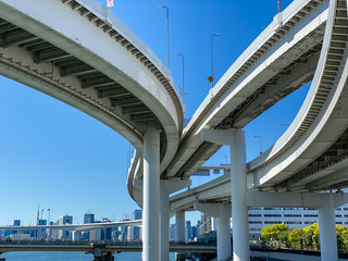 Looking up the Tokyo Under Highway, at Ariake city