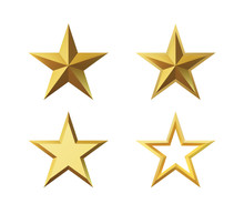 Vector 3d Render, Isolated Gold Star On A White Background. Golden Emblem Of Victory. Symbol Of Best And Winner. Ranking Concept For Various Places.