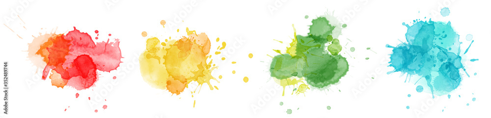 Color splashing hand drawn watercolor bright set - obrazy, fototapety, plakaty 