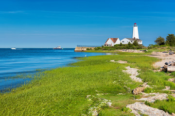 lynde point lighthouse, old saybrook, connecticut, usa