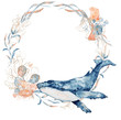 © EvgeniiasArt - Watercolor illustration of whale in blue color with floral composition isolated on white background
