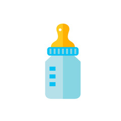 Sticker - Icon of blue baby bottle. Boy, milk, nursing Baby feeding concept. Can be used for topics like newborn, childhood, food